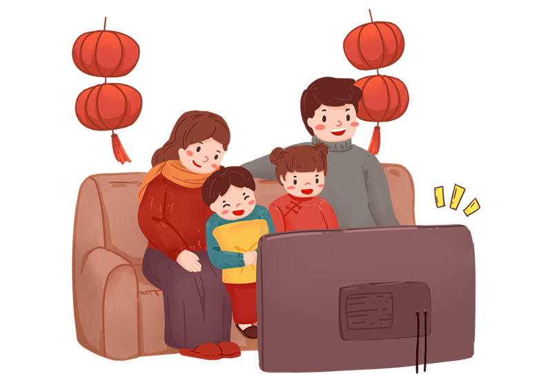 千庫網(wǎng)_新年全家四口看春晚_元素編號13347459